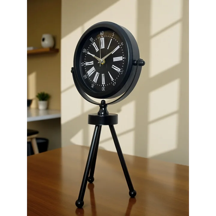 Mey İthalat® Heritage Black Üç Ayaklı Metal Masa Saati