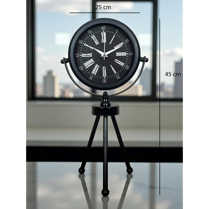 Mey İthalat® Heritage Black Üç Ayaklı Metal Masa Saati