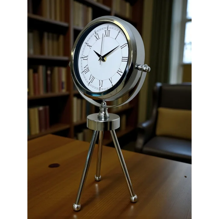 Mey İthalat®  Heritage Üç Ayaklı Krom Metal Masa Saati