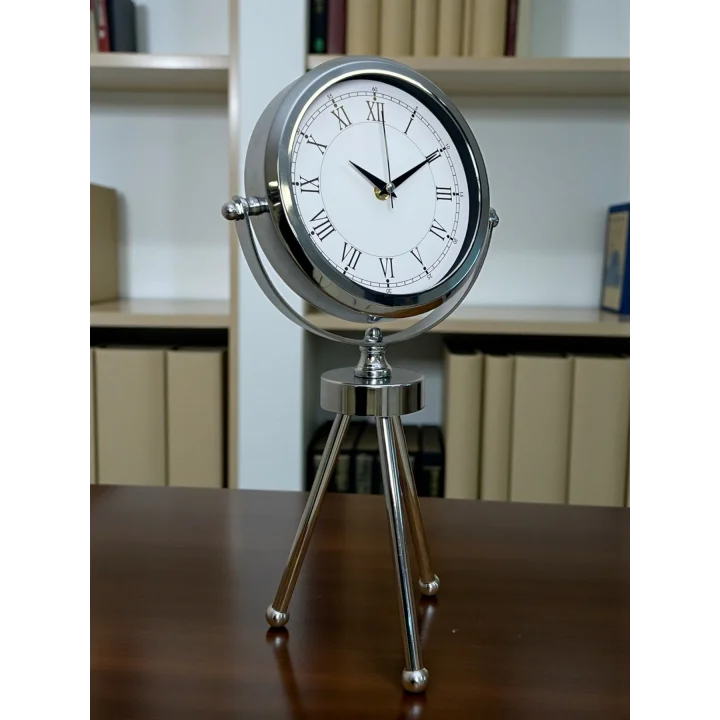 Mey İthalat®  Heritage Üç Ayaklı Krom Metal Masa Saati