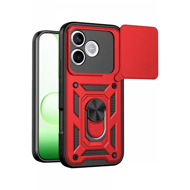 Mey İthalat®  Huawei Honor 600 Lite Pars Lens Yüzüklü Silikon - Kırmızı