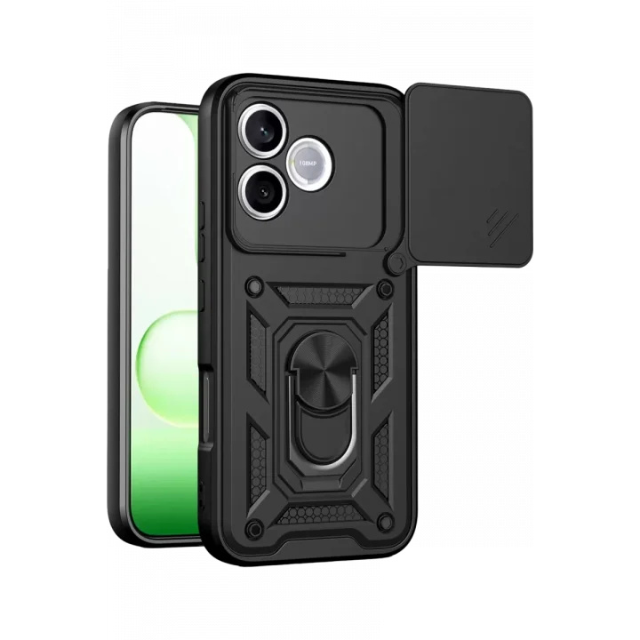 Mey İthalat®  Huawei Honor 600 Lite Pars Lens Yüzüklü Silikon - Siyah
