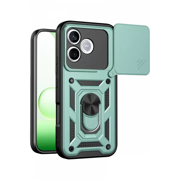 Mey İthalat®  Huawei Honor 600 Lite Pars Lens Yüzüklü Silikon - Yeşil
