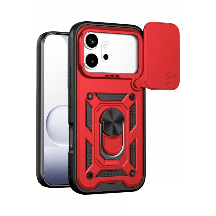 Mey İthalat®  Huawei Honor 600 Pars Lens Yüzüklü Silikon - Kırmızı