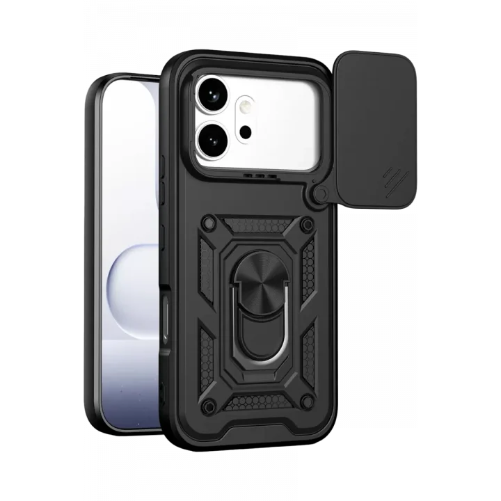 Mey İthalat®  Huawei Honor 600 Pars Lens Yüzüklü Silikon - Siyah
