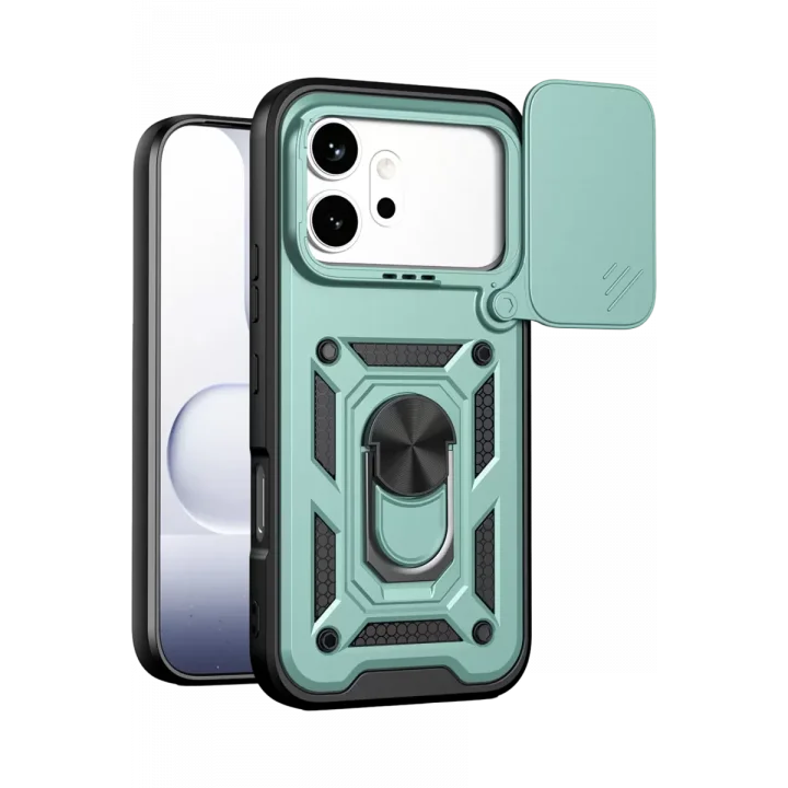 Mey İthalat®  Huawei Honor 600 Pars Lens Yüzüklü Silikon - Yeşil