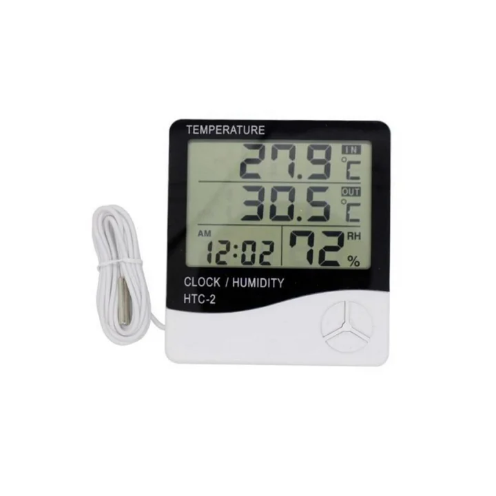 Mey İthalat® İç ve Dış Ortam Sıcaklığını Ölçebilen LCD Ekran Saat Göstergeli Alarmlı Nem Ölçer Termometre