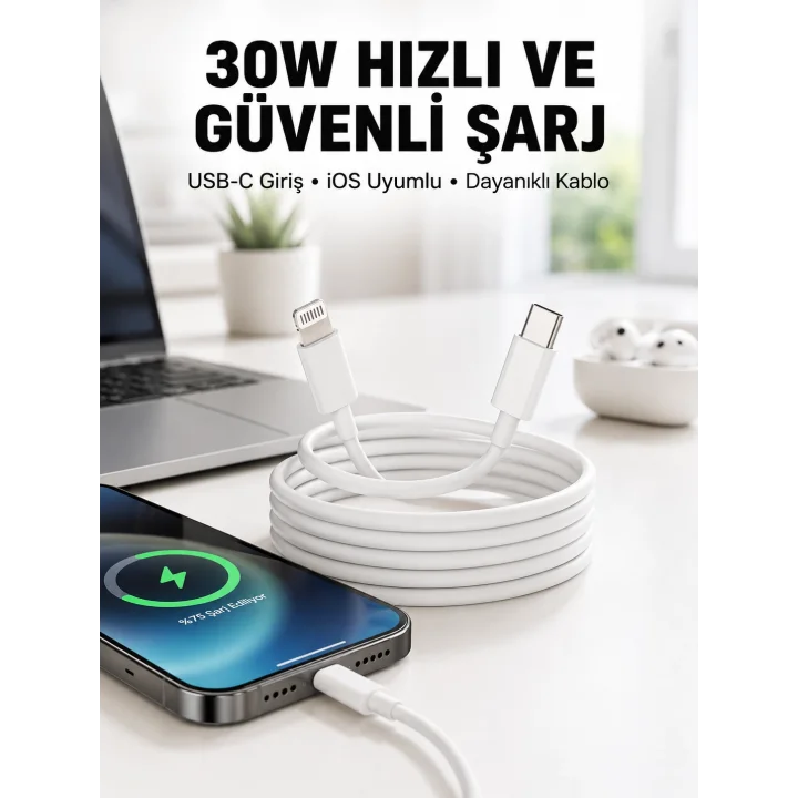 Mey İthalat® İOS Uyumlu 8 X Xs Xr 11 12 13 14/Pro Max Mini Plus Şarj Kablosu Yeni Nesil