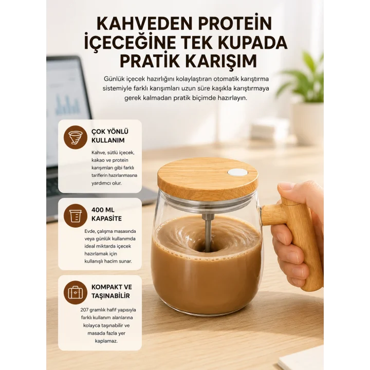 Mey İthalat® IP6 Su Geçirmez Şarjlı Kupa – 3D Karıştırma, 400 ml Yeni Nesil