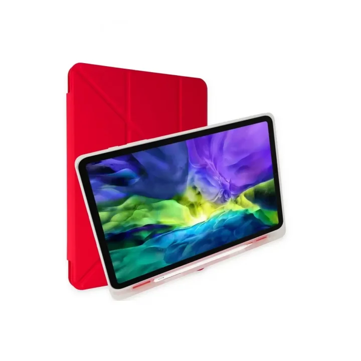 Mey İthalat®   iPad 10.2 (8.nesil) Kılıf Kalemlikli Mars Tablet Kılıfı - Kırmızı