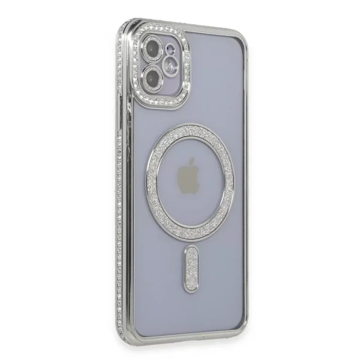 Mey İthalat®   iPhone 11 Kılıf Joke Simli Magneticsafe Kılıf - Gümüş