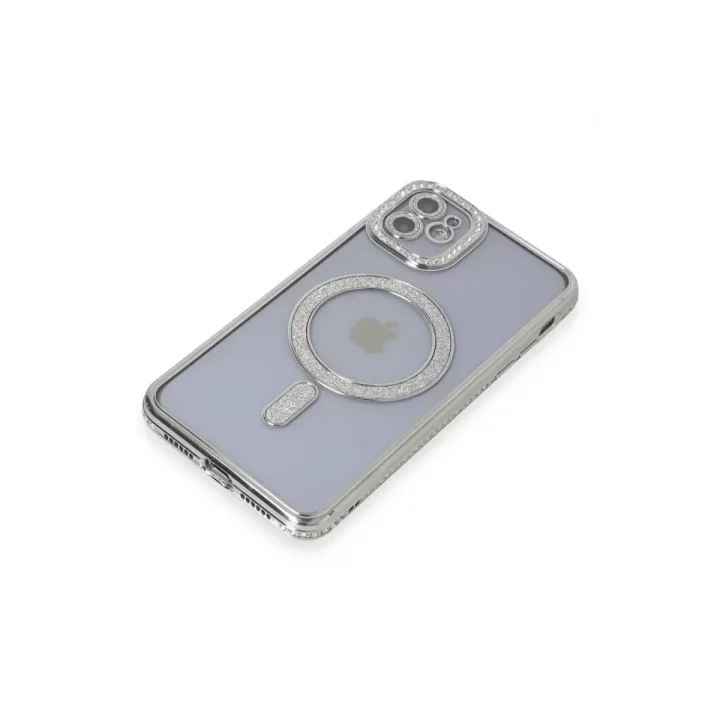 Mey İthalat®   iPhone 11 Kılıf Joke Simli Magneticsafe Kılıf - Gümüş