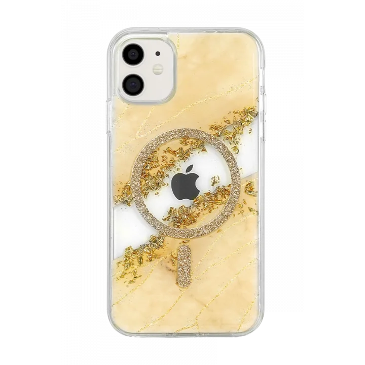 Mey İthalat®   iPhone 11 Lotus Simli Magsafe Kapak - Gümüş