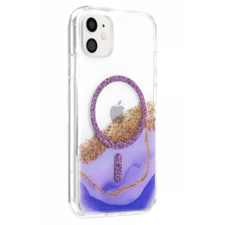 Mey İthalat®   iPhone 11 Lotus Simli Magsafe Kapak - Mor