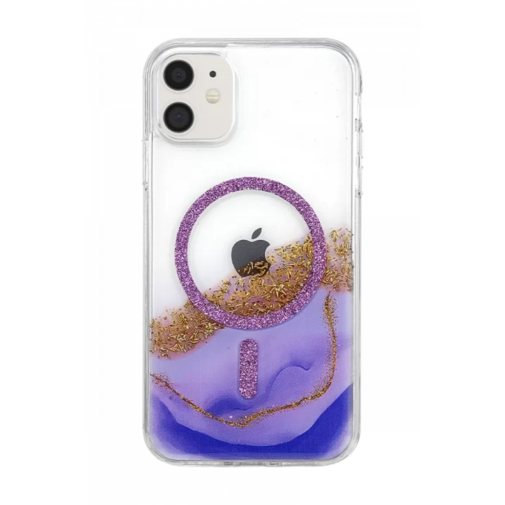 Mey İthalat®   iPhone 11 Lotus Simli Magsafe Kapak - Mor