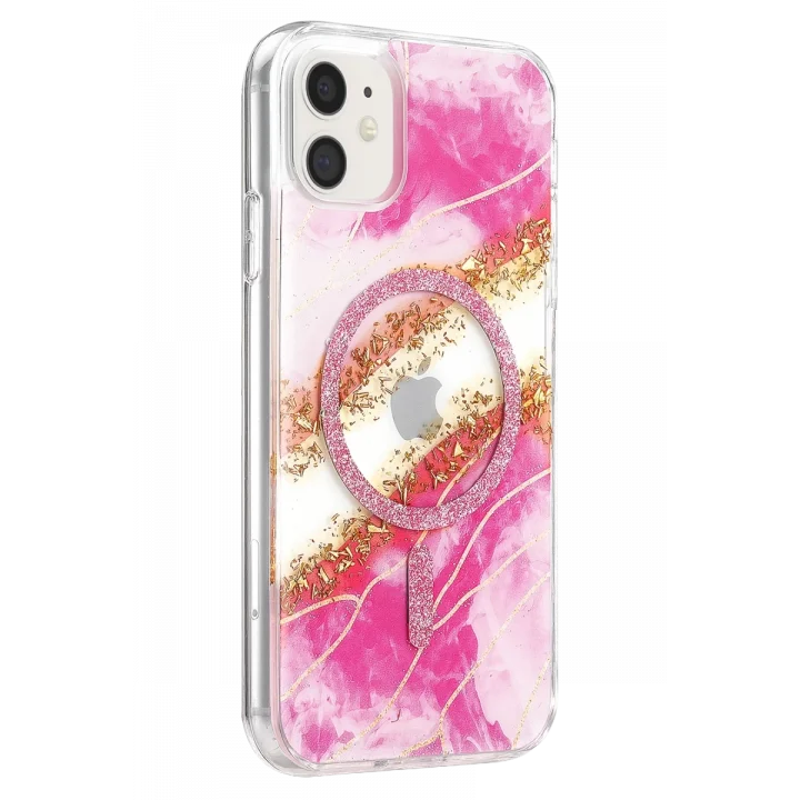 Mey İthalat®   iPhone 11 Lotus Simli Magsafe Kapak - Pembe