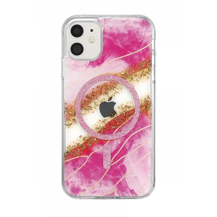 Mey İthalat®   iPhone 11 Lotus Simli Magsafe Kapak - Pembe