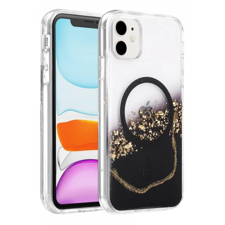 Mey İthalat®   iPhone 11 Lotus Simli Magsafe Kapak - Siyah