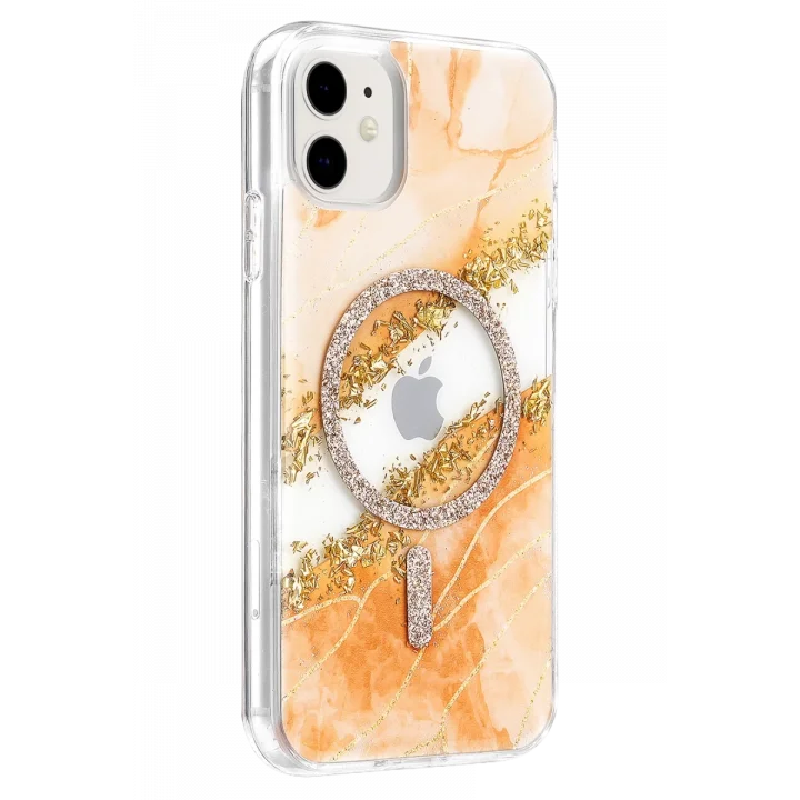 Mey İthalat®   iPhone 11 Lotus Simli Magsafe Kapak - Turuncu
