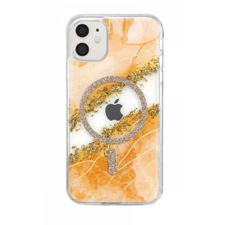 Mey İthalat®   iPhone 11 Lotus Simli Magsafe Kapak - Turuncu
