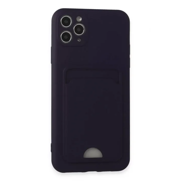 Mey İthalat®   iPhone 11 Pro Max Kılıf Kelvin Kartvizitli Silikon - Derin Mor