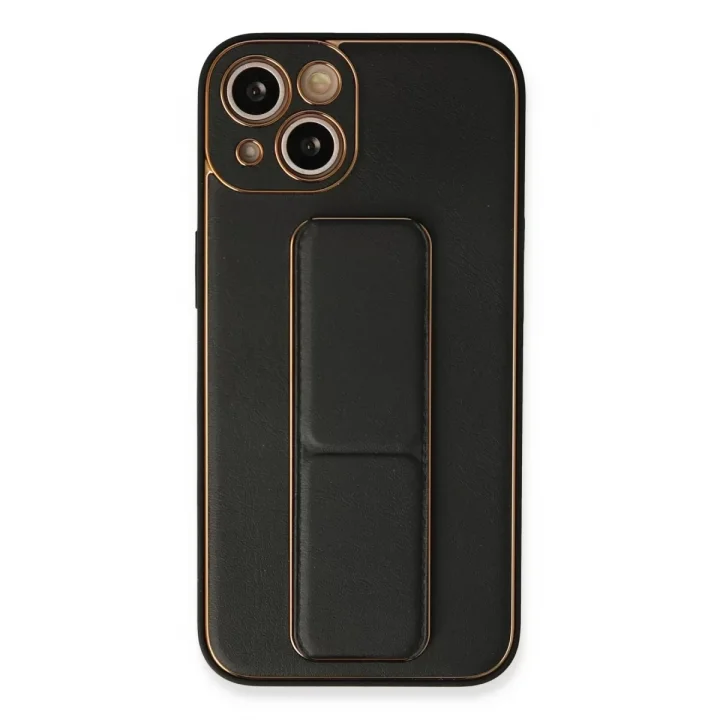 Mey İthalat®   iPhone 13 Kılıf Coco Deri Standlı Kapak - Siyah