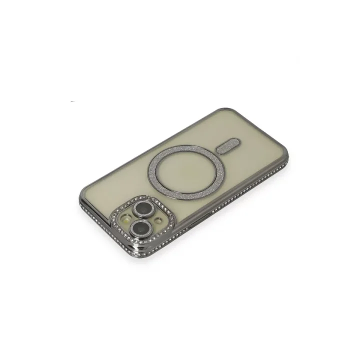 Mey İthalat®   iPhone 13 Kılıf Joke Simli Magneticsafe Kılıf - Gri