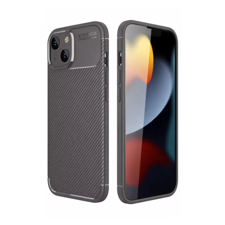Mey İthalat®   iPhone 14 Kılıf Auto Focus Karbon Kapak - Gri