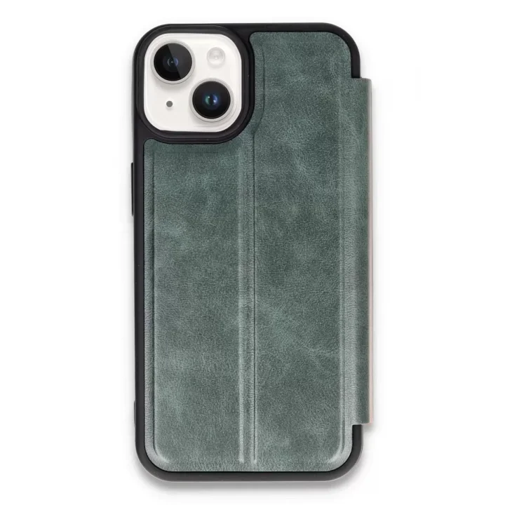 Mey İthalat®   iPhone 14 Kılıf Flip Cover - Koyu Yeşil