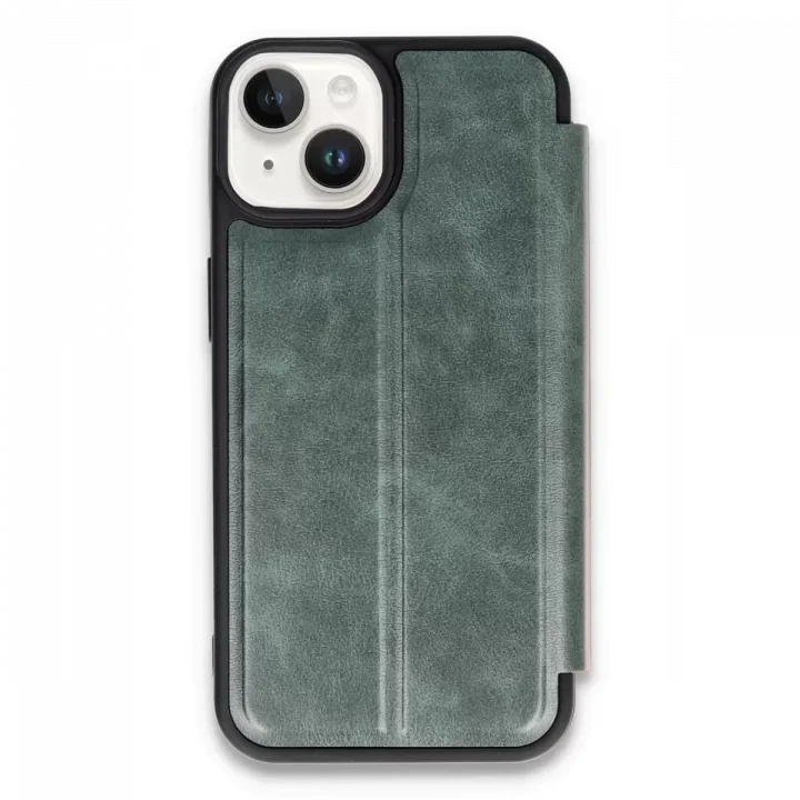 Mey İthalat®   iPhone 14 Kılıf Flip Cover - Koyu Yeşil