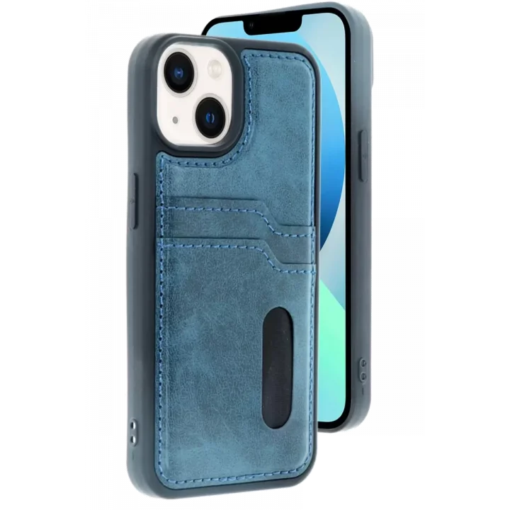 Mey İthalat®   iPhone 14 Kılıf Sara Kartvizitli Deri Kılıf - Lacivert