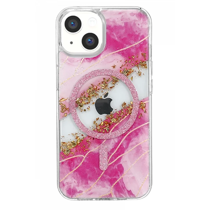 Mey İthalat®   iPhone 14 Lotus Simli Magsafe Kapak - Pembe