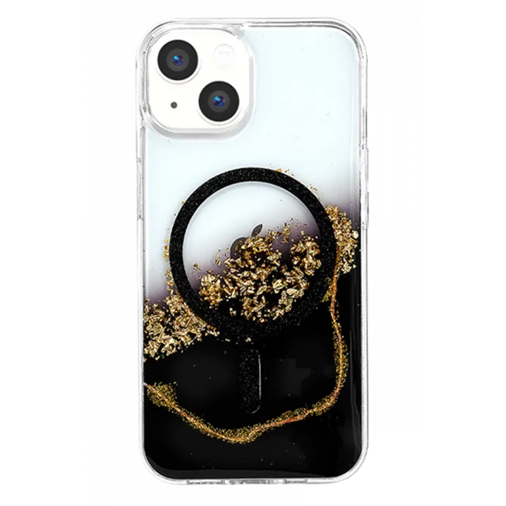 Mey İthalat®   iPhone 14 Lotus Simli Magsafe Kapak - Siyah