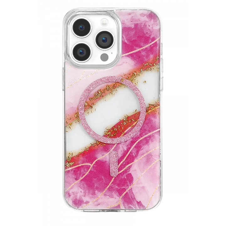 Mey İthalat®   iPhone 14 Pro Max Lotus Simli Magsafe Kapak - Pembe