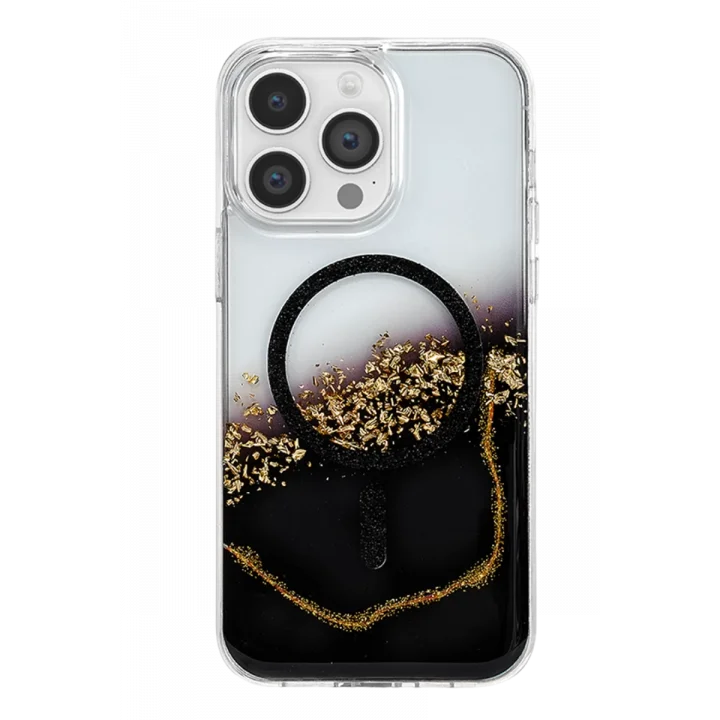 Mey İthalat®   iPhone 14 Pro Max Lotus Simli Magsafe Kapak - Siyah