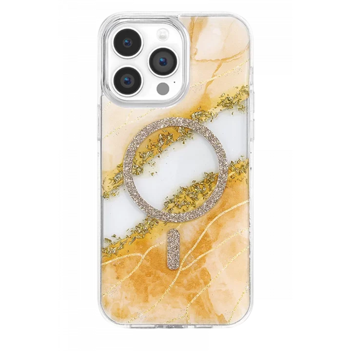 Mey İthalat®   iPhone 14 Pro Max Lotus Simli Magsafe Kapak - Turuncu