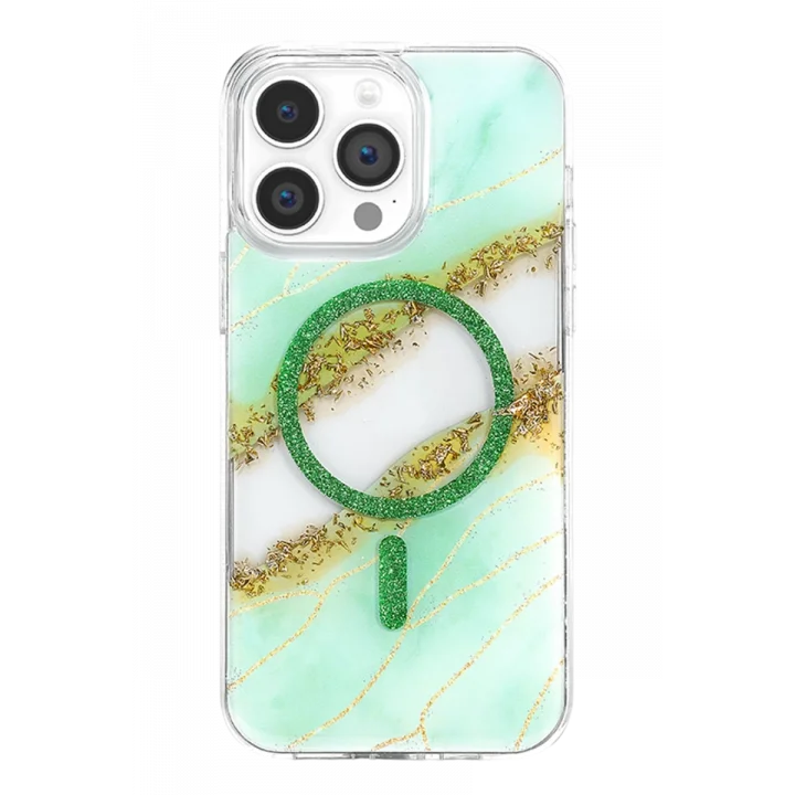 Mey İthalat®   iPhone 14 Pro Max Lotus Simli Magsafe Kapak - Yeşil