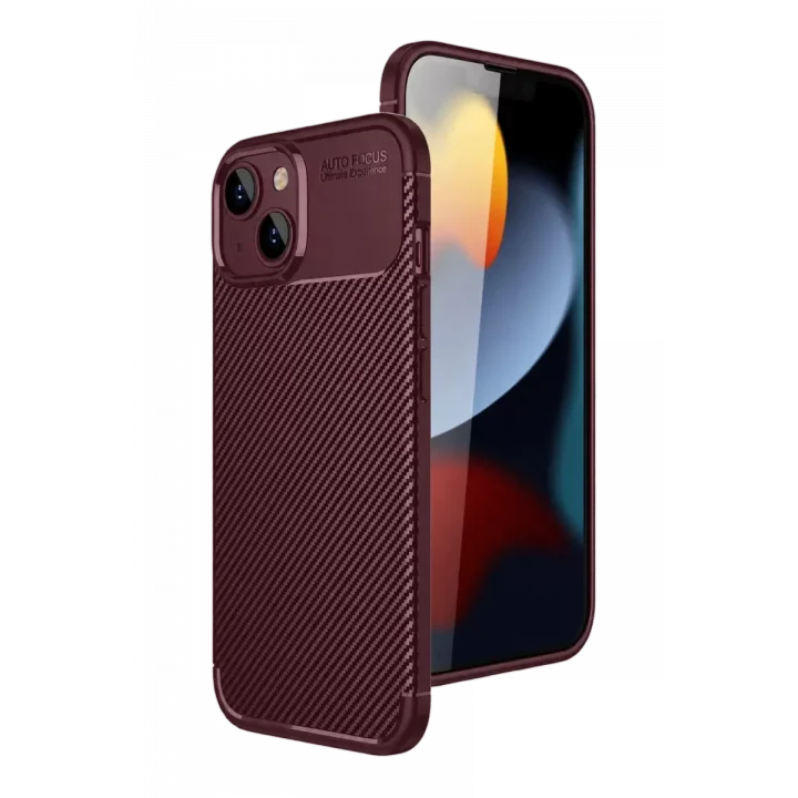 Mey İthalat®   iPhone 15 Kılıf Auto Focus Karbon Kapak - Bordo