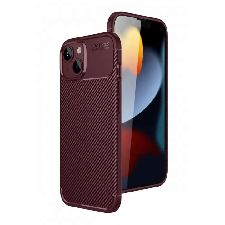 Mey İthalat®   iPhone 15 Kılıf Auto Focus Karbon Kapak - Bordo