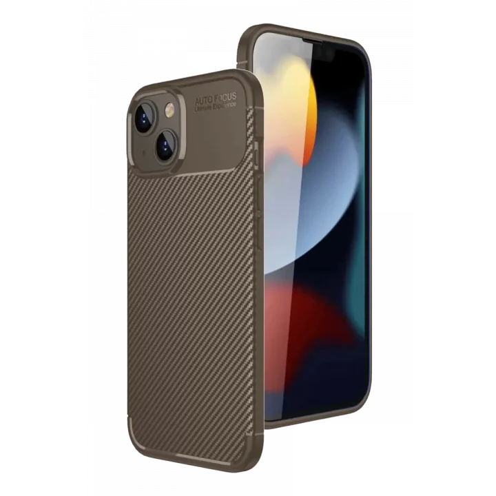 Mey İthalat®   iPhone 15 Kılıf Auto Focus Karbon Kapak - Kahverengi