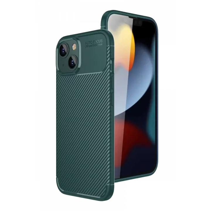 Mey İthalat®   iPhone 15 Kılıf Auto Focus Karbon Kapak - Yeşil
