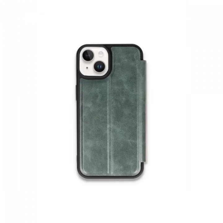 Mey İthalat®   iPhone 15 Kılıf Flip Cover - Koyu Yeşil