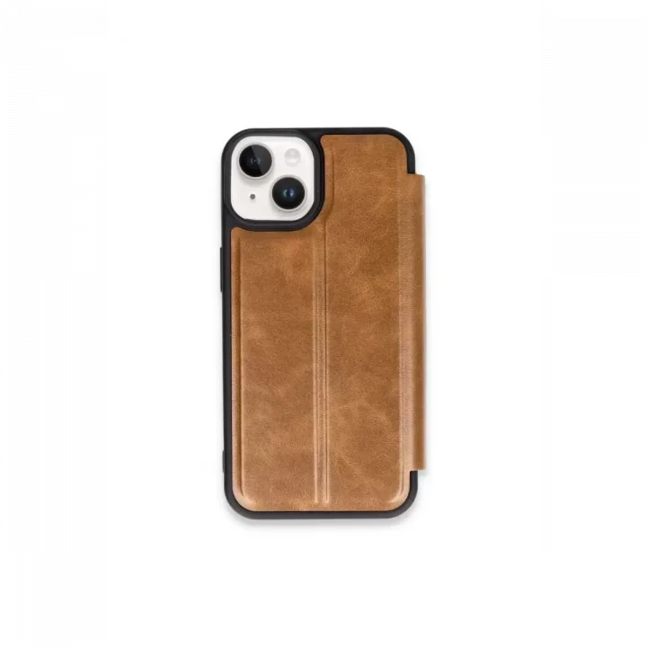 Mey İthalat®   iPhone 15 Kılıf Flip Cover - Taba