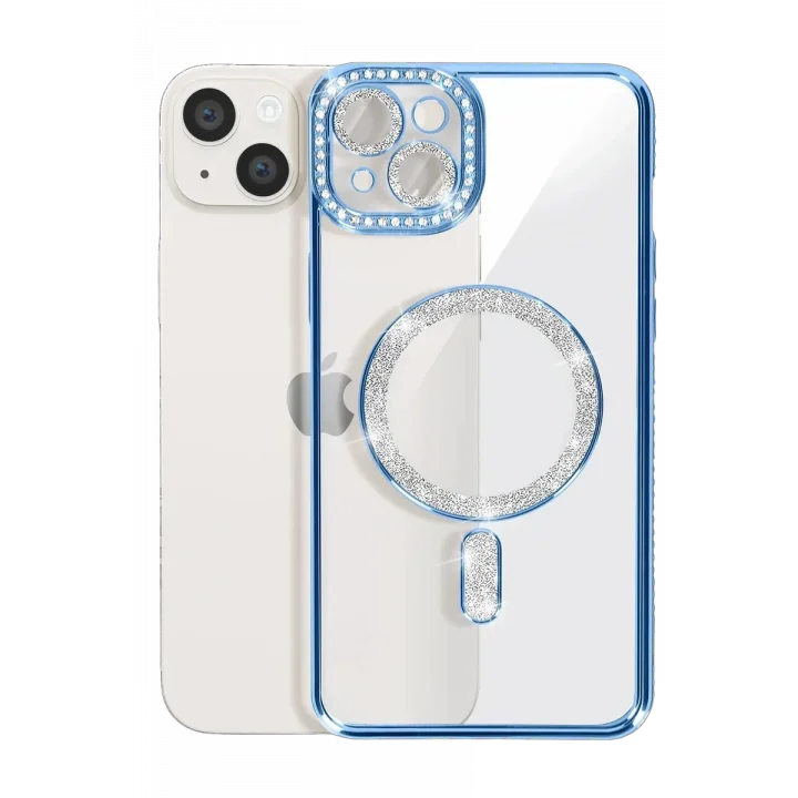 Mey İthalat®   iPhone 15 Kılıf Joke Simli Magneticsafe Kılıf - Mavi