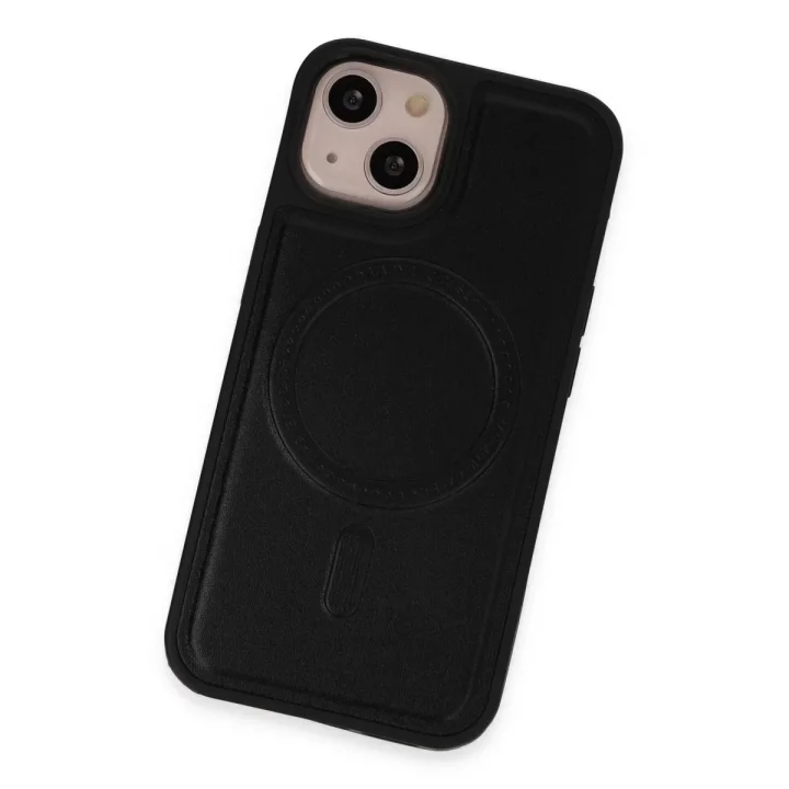 Mey İthalat®  iPhone 15 Kılıf Ozzi Magsafe Deri Kapak - Siyah