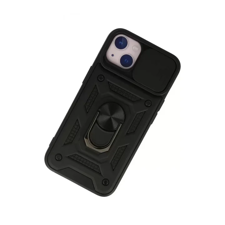 Mey İthalat®   iPhone 15 Kılıf Pars Lens Yüzüklü Silikon - Siyah