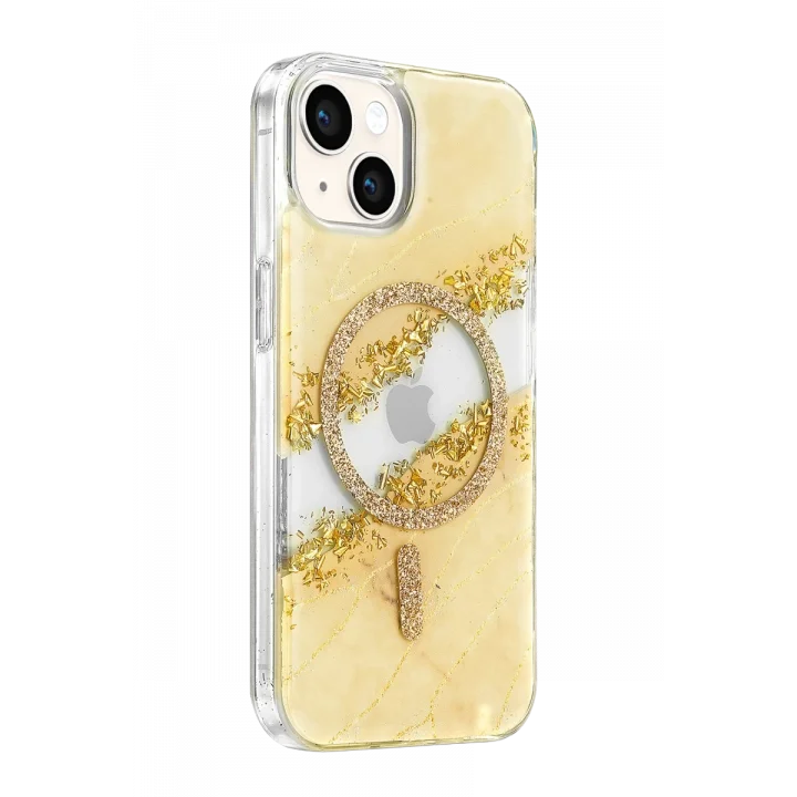 Mey İthalat®   iPhone 15 Lotus Simli Magsafe Kapak - Gümüş