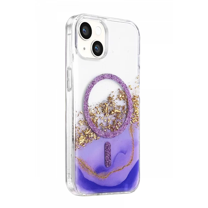 Mey İthalat®   iPhone 15 Lotus Simli Magsafe Kapak - Mor