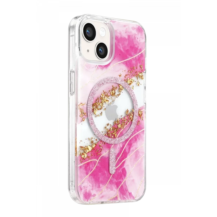 Mey İthalat®   iPhone 15 Lotus Simli Magsafe Kapak - Pembe