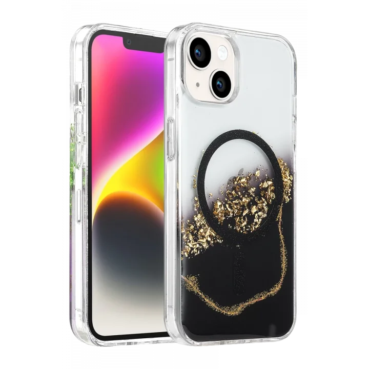 Mey İthalat®   iPhone 15 Lotus Simli Magsafe Kapak - Siyah